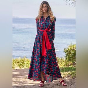 Trish Scully Floral Maxi Dress with Red Accents